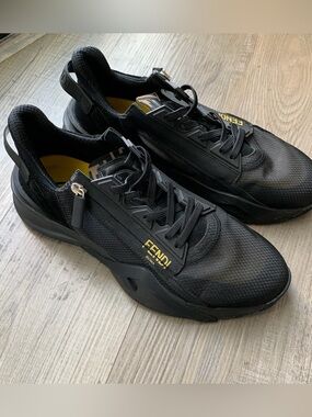 FENDI Nylon Low Top Men’s Sneakers - Black - Size 10